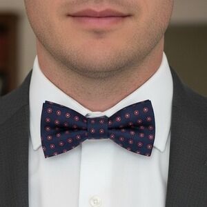 Lands' End Silk Bow Tie Navy Red Medallion Pattern Adjustable Formal Classic